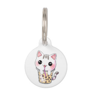 Kawaii cat bubble tea pet tag
