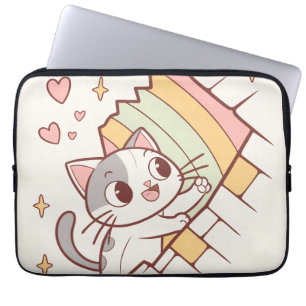 Kawaii Cat Bursting Through Laptop Cases cute