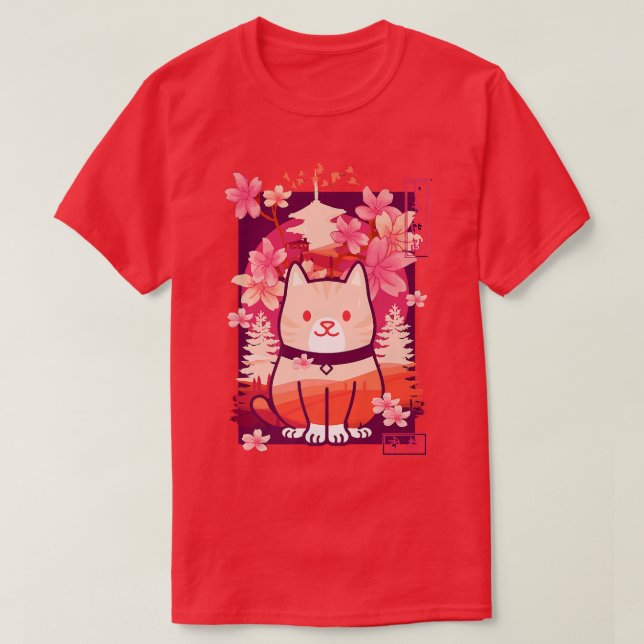 Kawaii Cat Cherry Blossom Anime Kitten Sakura  T-Shirt (Design Front)