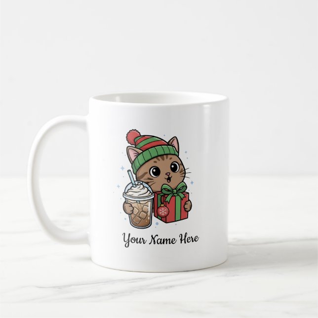 Kawaii Cat Christmas Coffee Mug (Left)