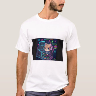 Kawaii Cat Coder T-Shirt | Cute Neon Programmer Ca