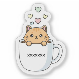 Kawaii Cat & Coffee Hearts Illustration