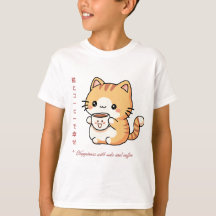 Kawaii Cat & Coffee Japanese Art T-Shirt