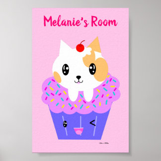 Kawaii Cat Cupcake Drawing Customised Poster