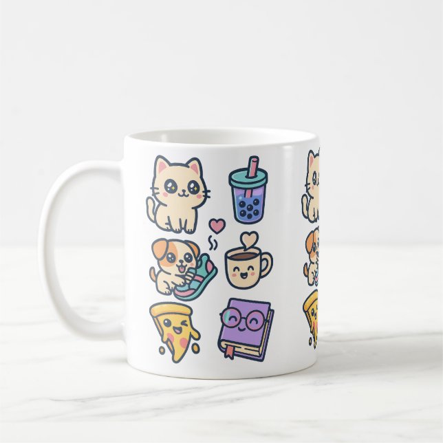 Kawaii Cat, Dog & Food Lovers Mug (Left)