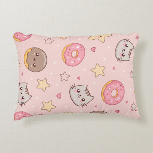 Kawaii Cat, Doughnut, and Star Pattern Decorative Cushion