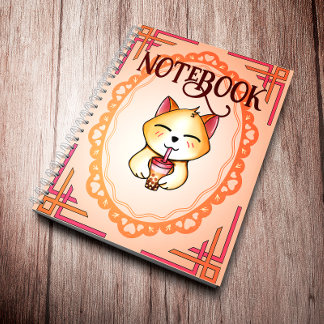 Kawaii Cat Drinking Boba Milk Tea Notebook