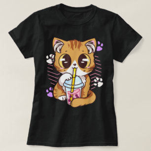 Kawaii Cat Drinking Boba Tea T-Shirt