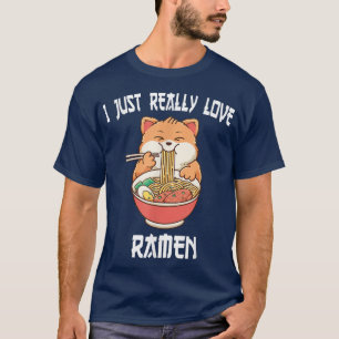 Kawaii cat eat ramen Japanese Anime Noodles  T-Shirt