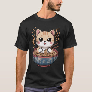 Kawaii Cat Eating Ramen Cute Design T-Shirt