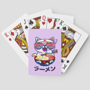 Kawaii Cat Eating Ramen – Cute Japanese Noodles Playing Cards