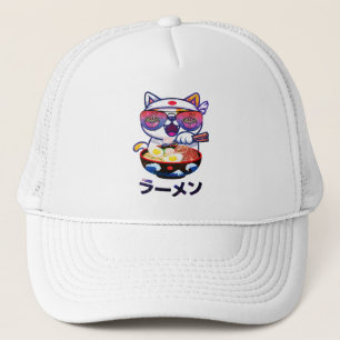 Kawaii Cat Eating Ramen – Cute Japanese Noodles Trucker Hat