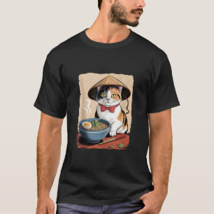 Kawaii Cat Eating Ramen Funny Japanese Anime Men W T-Shirt