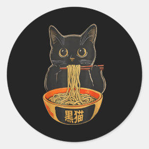 Kawaii Cat Eating Ramen Noodles Funny Anime Gift G Classic Round Sticker