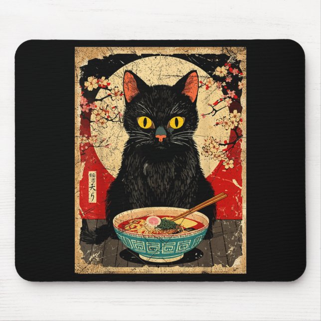 Kawaii Cat Eating Ramen Noodles Funny Anime Gift G Mouse Pad (Front)