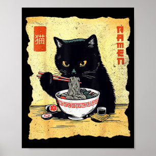 Kawaii Cat Eating Ramen Noodles Funny Anime Gift G Poster