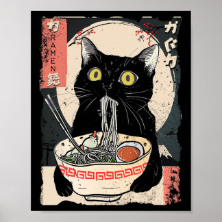 Kawaii Cat Eating Ramen Noodles Funny Anime Gift G Poster
