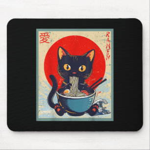 Kawaii Cat Eating Ramen Noodles Funny Anime Girls Mouse Pad