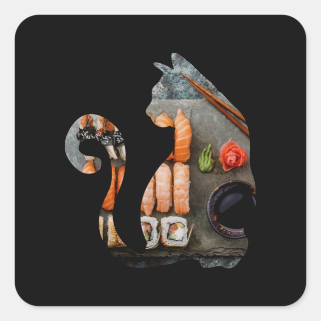 Kawaii Cat Eating Ramen Noodles Japanese Food Anim Square Sticker (Front)