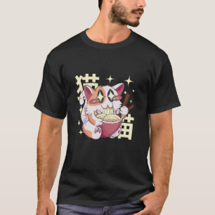 Kawaii Cat Eating Ramen Noodles Japanese Food Anim T-Shirt
