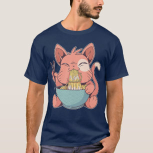 Kawaii Cat Eating Ramen Noodles Japanese Food Love T-Shirt