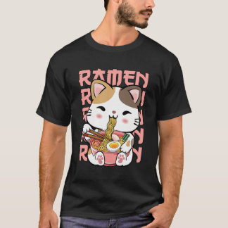 Kawaii Cat Eating Ramen Noodles Kawaii Anime Cat R T-Shirt