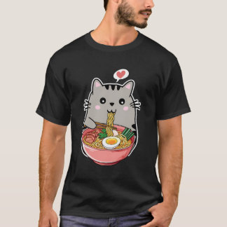 Kawaii Cat Eating Ramen Noodles Kawaii Anime Cat R T-Shirt