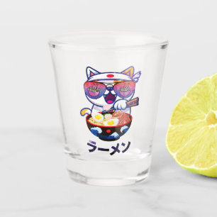 Kawaii Cat Eating Ramen Noodles Shot Glass