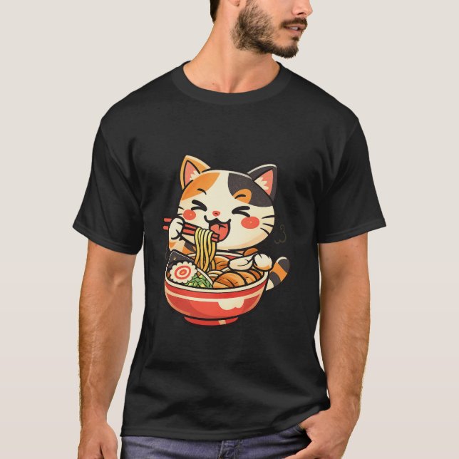 Kawaii Cat Eating Ramen Shirt – Cute Japanese Cat  (Front)