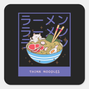 Kawaii Cat Eating Spaghetti  40 Square Sticker