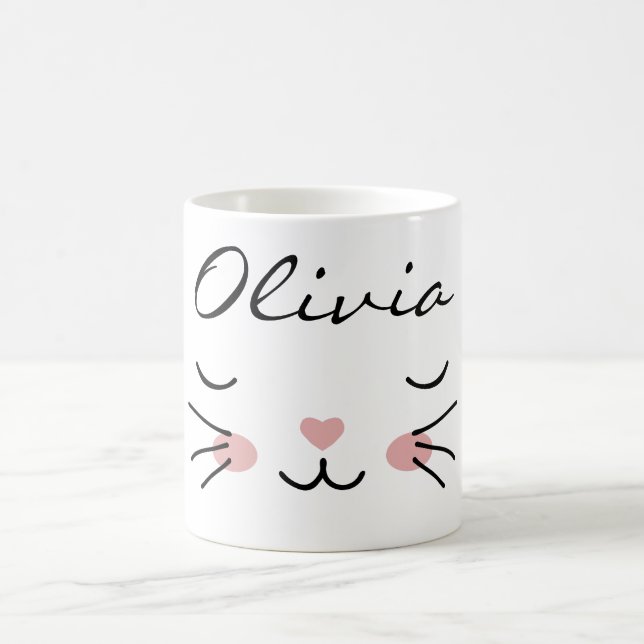 Kawaii Cat Face Sleepy Kitty Custom Name Mug (Center)