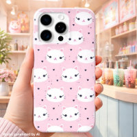 Kawaii Cat Faces with Hearts – Cute Pink Pattern