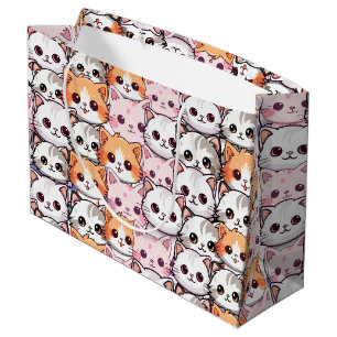 Kawaii Cat feline Kitten pet face doodle print pat Large Gift Bag