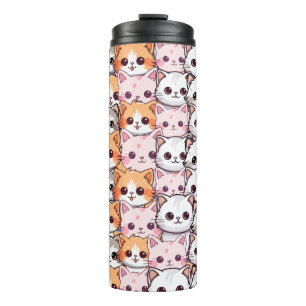 Kawaii Cat feline Kitten pet face doodle print pat Thermal Tumbler
