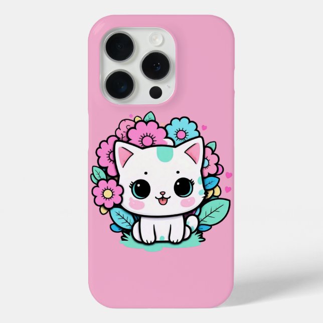 Kawaii Cat Floral iPhone 16 Pro Max Case 2025 (Back)