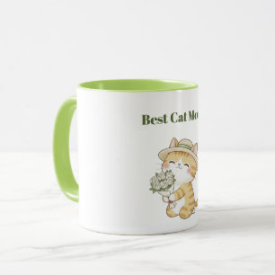 Kawaii Cat Gardener Rose Bouquet Two-Tone Mug