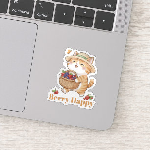 Kawaii Cat Gardener Summer Berry Harvest Sticker