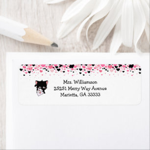 Kawaii Cat Heart Confetti Valentine Return Address Label