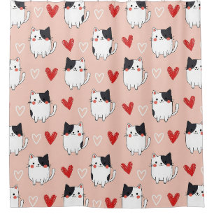 Kawaii Cat & Hearts Valentine Pattern (1) Shower Curtain