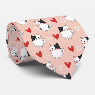Kawaii Cat & Hearts Valentine Pattern (1) Tie