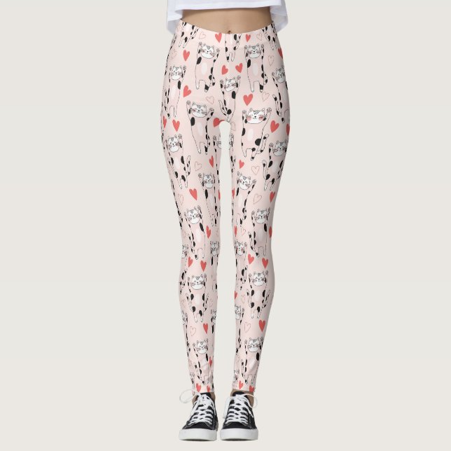 Kawaii Cat & Hearts Valentine Pattern (2) Leggings (Front)