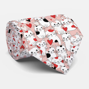 Kawaii Cat & Hearts Valentine Pattern (3) Tie