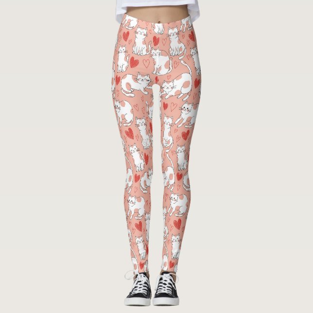 Kawaii Cat & Hearts Valentine Pattern (4) Leggings (Front)