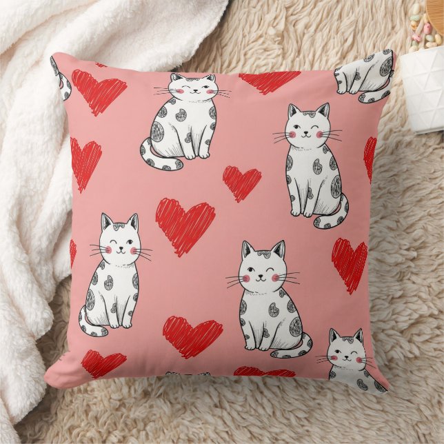 Kawaii Cat & Hearts Valentine Pattern (5) Cushion (Blanket)
