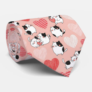 Kawaii Cat & Hearts Valentine Pattern (6) Tie