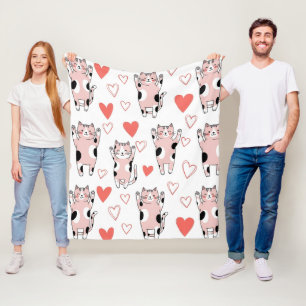Kawaii Cat & Hearts Valentine Pattern (8) Fleece Blanket