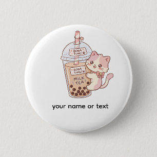 Kawaii Cat Hugging Bubble Milk Tea Cute Boba Tea 6 Cm Round Badge