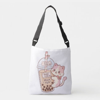 Kawaii Cat Hugging Bubble Milk Tea | Cute Boba Tea Crossbody Bag