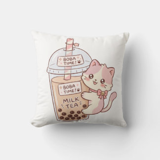 Kawaii Cat Hugging Bubble Milk Tea | Cute Boba Tea Cushion