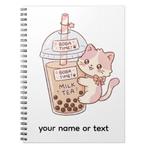 Kawaii Cat Hugging Bubble Milk Tea Cute Boba Tea Notebook